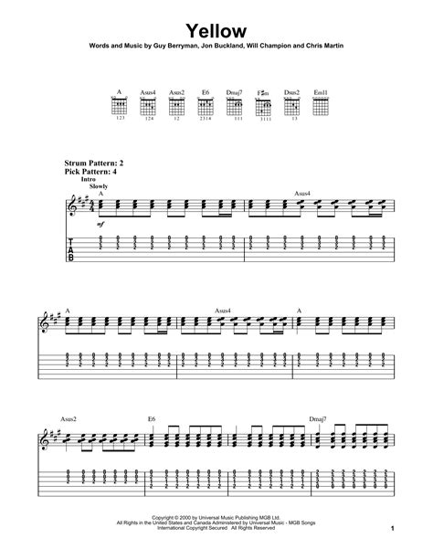 Included are video lessons, lyrics and chords for each song. Yellow Sheet Music | Coldplay | Easy Guitar Tab
