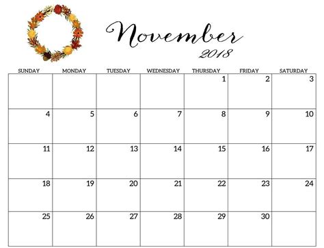 Monthly Blank Calendar November 2018 | Blank calendar, Calendar november, November calendar