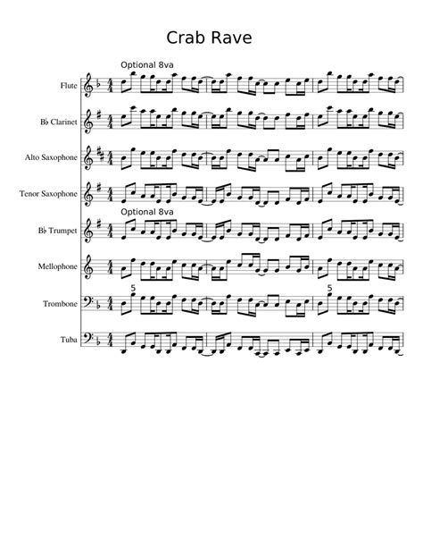Crab rave marching band sheet music for Flute, Clarinet, Alto Saxophone, Tenor Saxophone ...