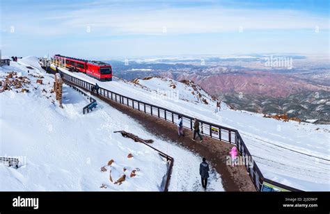 Panorama Of Pikes Peak Cog Railway In Winter With Snow Pikes Peak