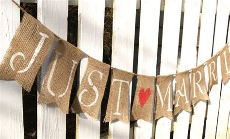 Just Married Burlap Banner With Hearts On It