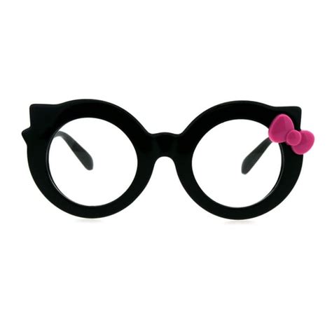 Girly Cute Round Circle Lens Kitty Thick Plastic Bow Trim Eyeglasses