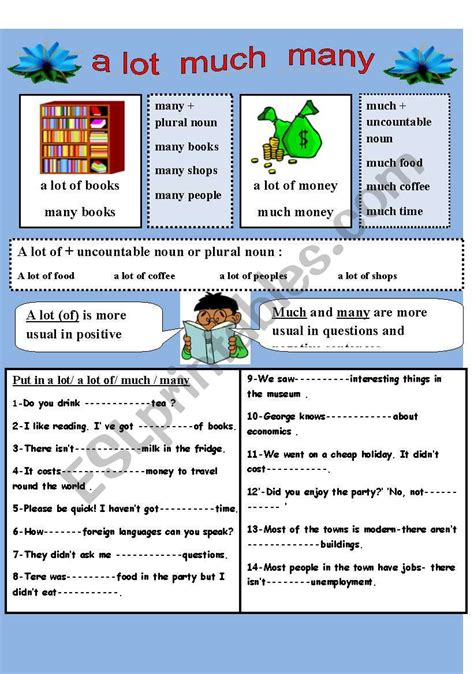 A Lot Of Much Many Esl Worksheet By Roman88