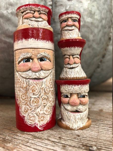 Hand Carved Santa Vintage Sewing Needle Case Wood Spirit Ornament Folk
