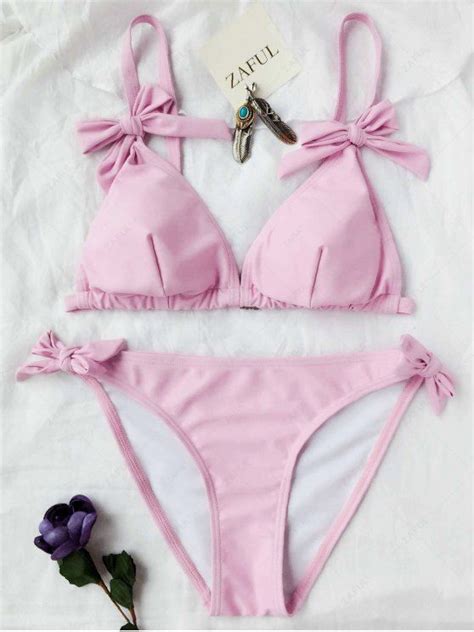 19 Off 2021 Cami Padded Bowknot Bikini Set In Pink Zaful