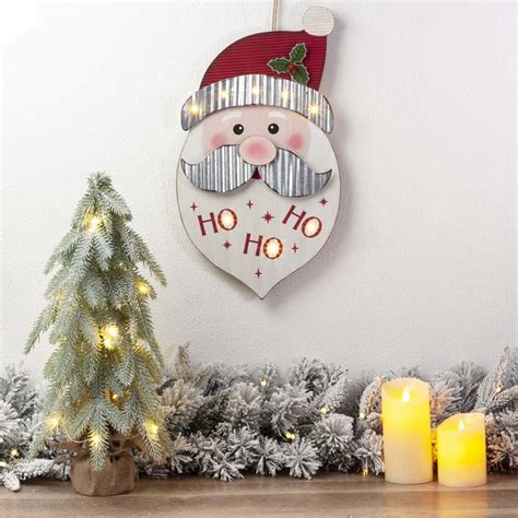 Official Glitzhome 19h Christmas Lighted 3d Wooden Metal Santa Wall