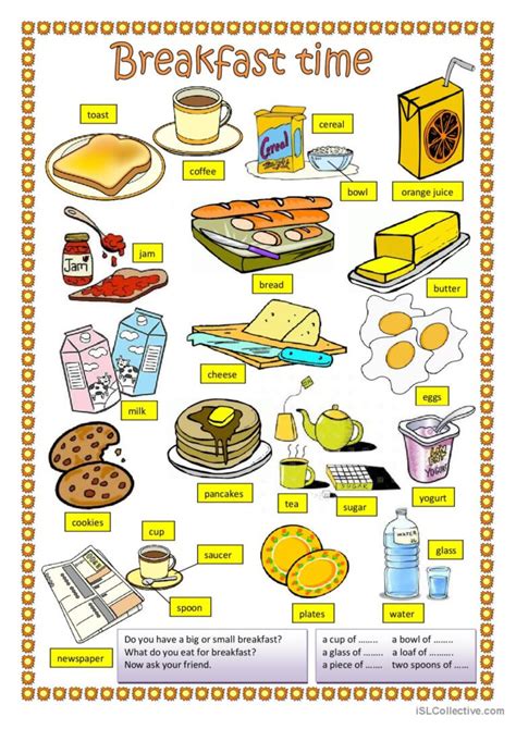 Breakfast Time Pictionary Picture English Esl Worksheets Pdf And Doc