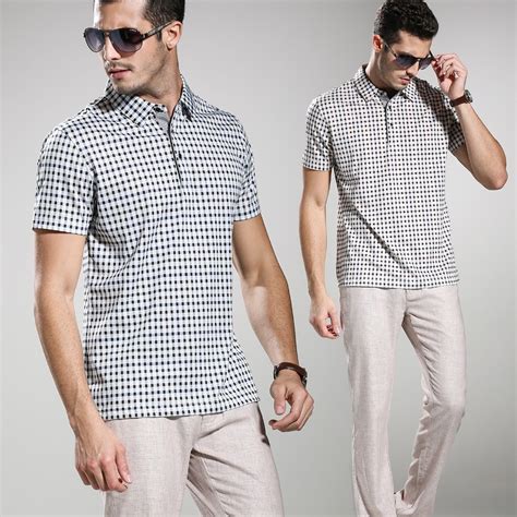 2015 summer style quality plaid polo shirt men business casual mens polos shirts slim fit