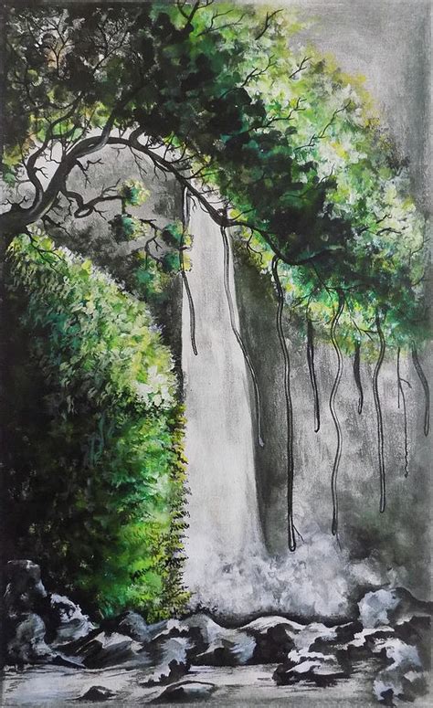 The Waterfall Painting Painting By Asp Arts Pixels
