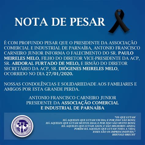 Jornal Da Parnaíba Nota De Pesar Pelo Falecimento De Paulo Meireles Melo