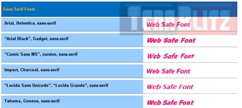 Css Web Safe Fonts Cheat Sheet