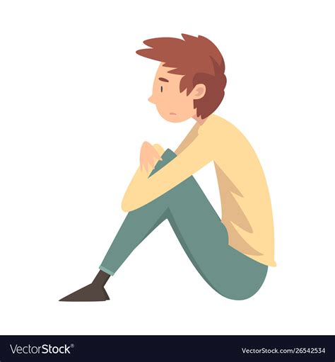 Unhappy Sad Boy Sitting On Floor Depressed Vector Image