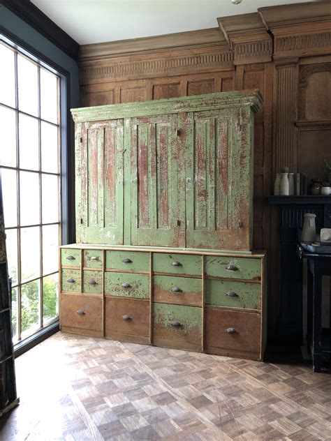 Antique Farmhouse Cabinet Large Chippy Green Cabinet Antique Cupboard