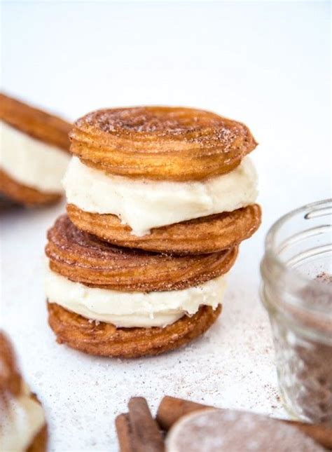 Crispy Cinnamon Sugar Covered Churro Spirals Hugging Creamy Vanilla