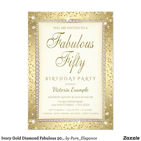 Ivory Gold Diamond Fabulous 50 Birthday Invitation 50th