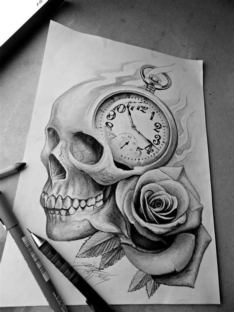 Pin By Cheryl Bailey On Skull Tattoo Clock Tattoo Design Drawing