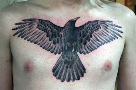 amazing flying crow tattoos on man chest