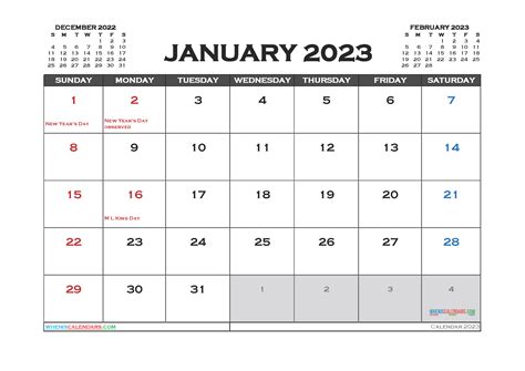 Free January 2023 Calendar With Holidays Pdf And Image