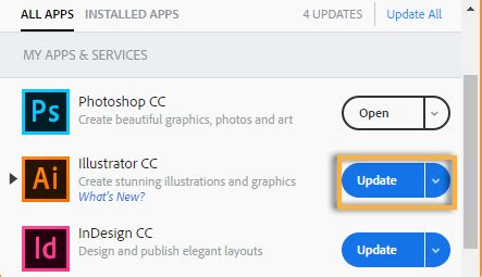 Close all applications that are open on your system. Update Creative Cloud apps