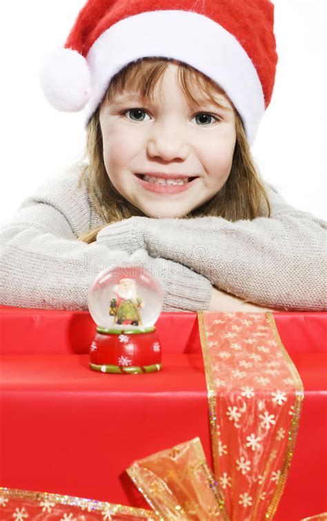 Girl In Santa Hat With Christmas Presents Stock Photo Image Of Model