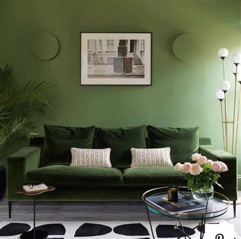 A Yellow Green Living Room Is Decorated Tone On Tone With A Green