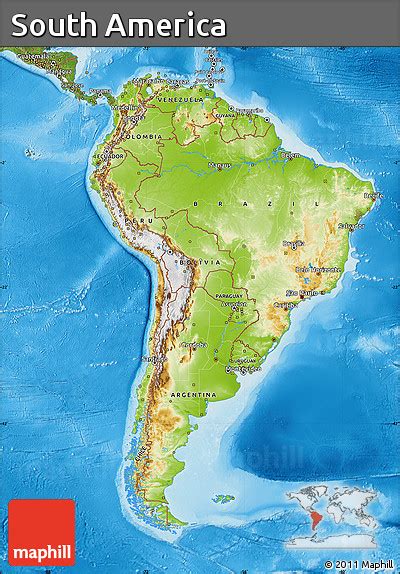 Free Physical Map Of South America Satellite Outside Shaded Relief Sea