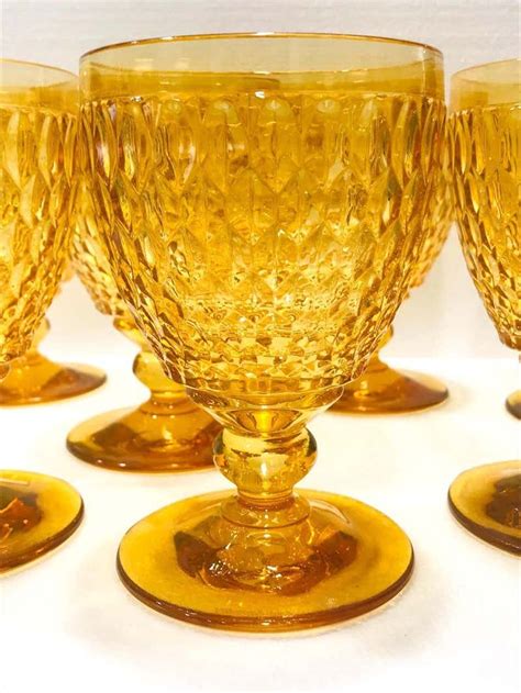 Set Of Eight Villeroy And Boch Crystal Water Goblets In Amber Yellow Circa 2000 Crystal