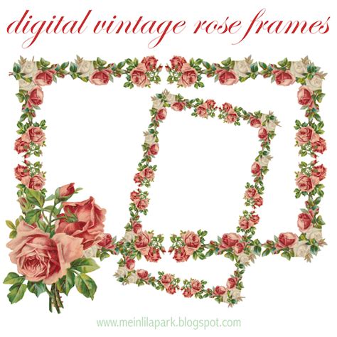 Free Digital Vintage Rose Frame And Border Png Rosenrahmen Freebie