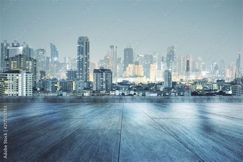 Rooftop With Night City Wallpaper Stock Photo Adobe Stock