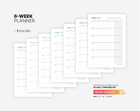 6 Week Calendar Planner Fillable Work And Productivity Goal Etsy