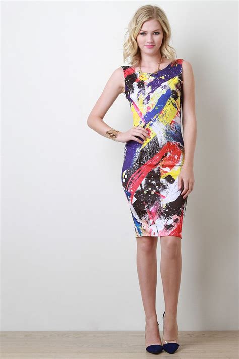 Multicolor Abstract Sleeveless Midi Dress With Images Midi Dress
