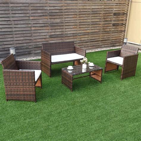 Giantex Pc Rattan Patio Furniture Set Garden Lawn Sofa Cushioned Seat