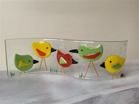 Fused Glass Art Funky Birds Etsy Uk Fused Glass Art Fused Glass Wall Art Fused Glass