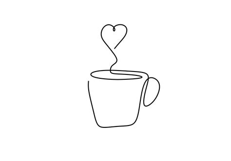 Dibujo De Una Línea De Taza De Café Con Corazón Continua Ilustración