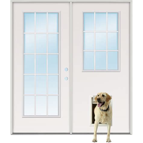 15 Lite9 Lite Fiberglass Patio Prehung Double Door Unit With Pet Door