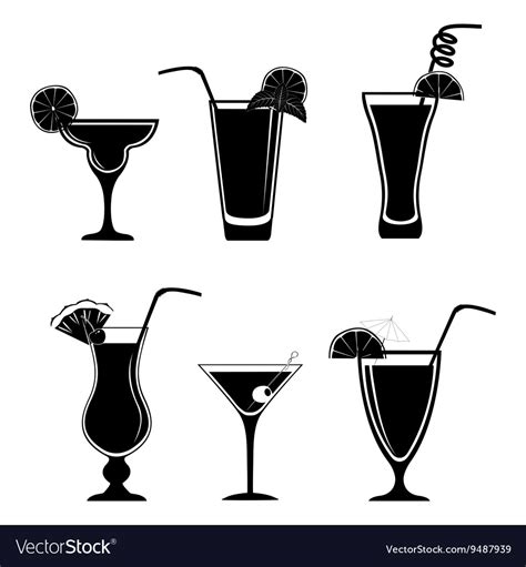 Set Black White Cocktails Royalty Free Vector Image