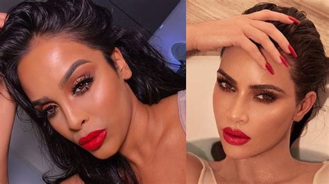 Kim Kardashian Inspired Red Lip And Brown Smokey Eyes Makeup Tutorial