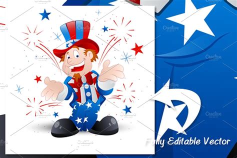 Uncle Sam 4th Of July Cartoon Pre Designed Illustrator Graphics