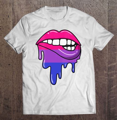 womens sexy biting dripping lips bisexual flag lgbt gay pride t v neck