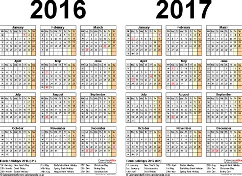 Two Year Calendars For 2016 And 2017 Uk For Pdf