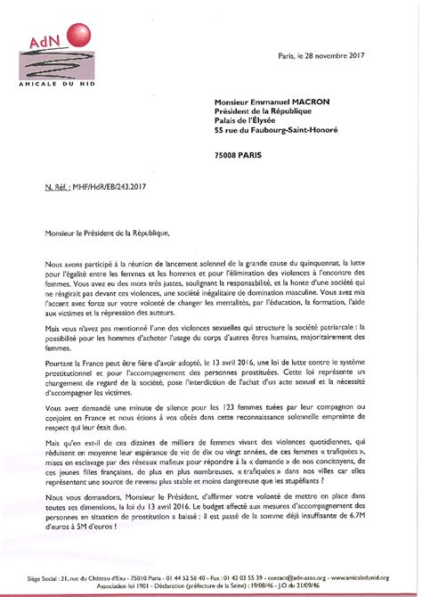 Lettre Au Président De La République • Amicale Du Nid