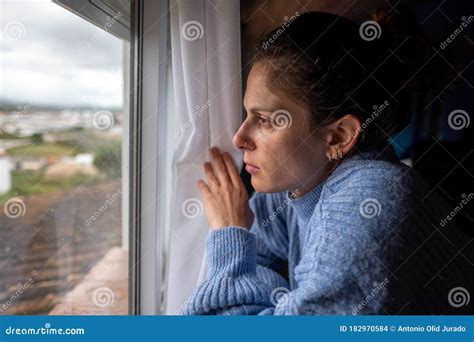 Sad Woman Looking Out The Window Stock Photo Image Of Looking People