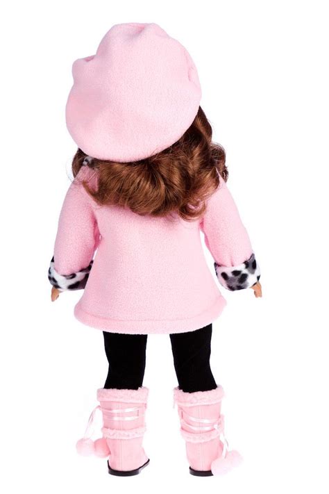 Elegance Clothes For 18 Inch Doll Pink Fleece Coat Matching Hat Black Pants And Pink Boots