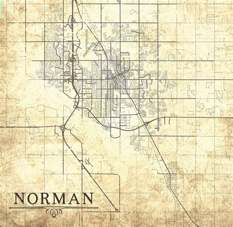 Norman Ok Canvas Print Oklahoma Vintage Map Norman City Etsy