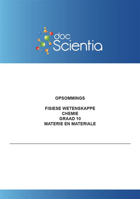 Gr 10 Fisiese Wetenskappe Chemie Opsomming Materie En Materiale