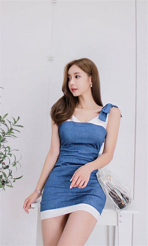beautiful asian women gorgeous blue denim dress girl korea cute beauty korea fashion