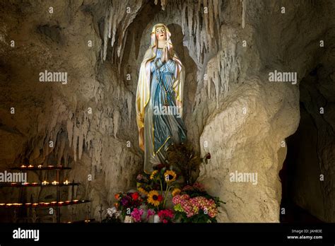 Lourdes Grotto With A Statue Of The Virgin Mary Reconstruction Of The