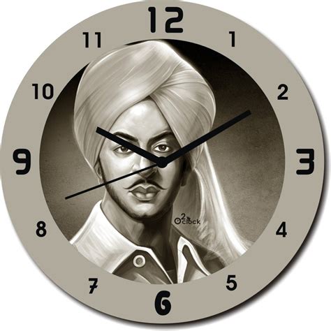 Wood Bhagat Singh Print Round Wall Clock For Home Size 12 12 Inch