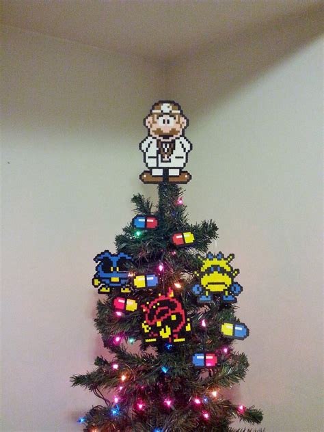 Dr Mario Perler Bead Christmas Tree Topper And Ornament Set