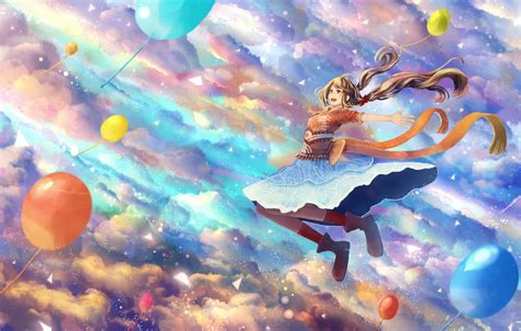 Wallpaper The Sky Girl Clouds Balls Joy Anime Art Bounin Images